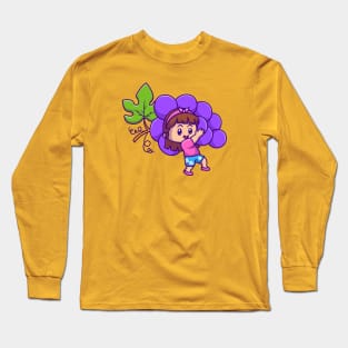 Cute Girl Holding Grape Cartoon Long Sleeve T-Shirt